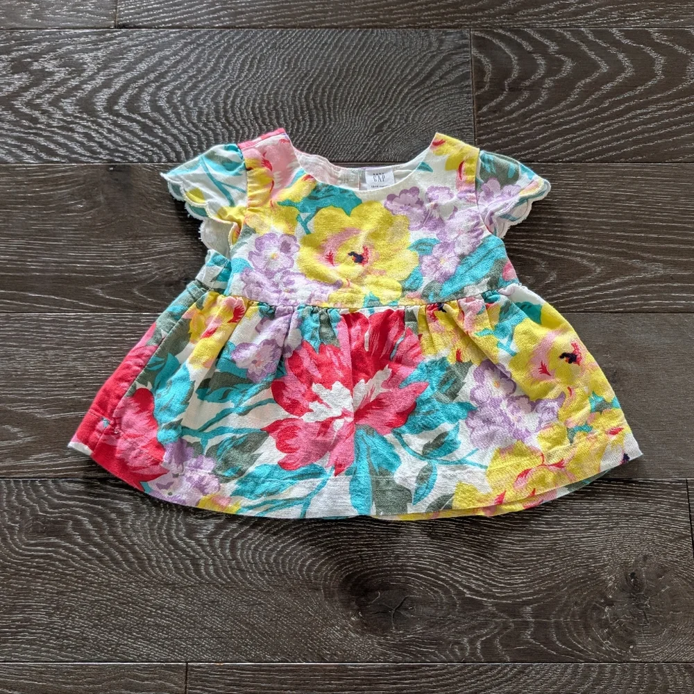 Baby Gap Floral Set in Ivory Frost Size 12-18 Months Linen Blend